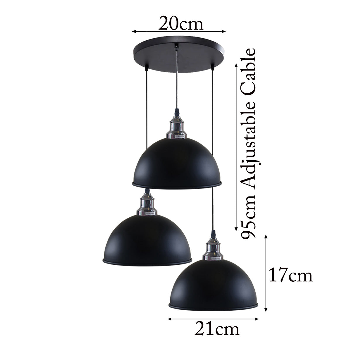 Black 3 Head Vintage Adjustable Hanging Ceiling Pendant Light E27~1597