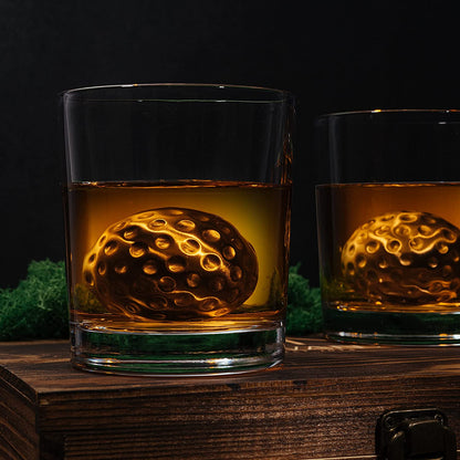 Luxurious Bar Gift Set - Golf Whiskey Glasses - Golf Ball Chillers - Tongs - Set in Premium Wood Box by The Wine Savant - Unique Whiskey Glass Set - Golf Gifts, Golfer Gifts, Gifts for Golf Lovers-3