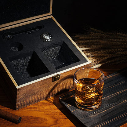 Luxurious Bar Gift Set - Golf Whiskey Glasses - Golf Ball Chillers - Tongs - Set in Premium Wood Box by The Wine Savant - Unique Whiskey Glass Set - Golf Gifts, Golfer Gifts, Gifts for Golf Lovers-2