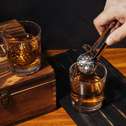 Luxurious Bar Gift Set - Golf Whiskey Glasses - Golf Ball Chillers - Tongs - Set in Premium Wood Box by The Wine Savant - Unique Whiskey Glass Set - Golf Gifts, Golfer Gifts, Gifts for Golf Lovers-1