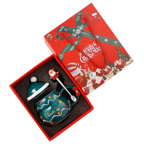 NNEDSZ Christmas Cup Gift Box Ceramic Mug Set Mug Gift Set Christmas Coffee Cup(Tree)-0